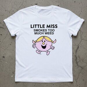Funny “Little Miss Smokes Too Much Weed” Graphic T-Shirt Cute Cartoon Tee